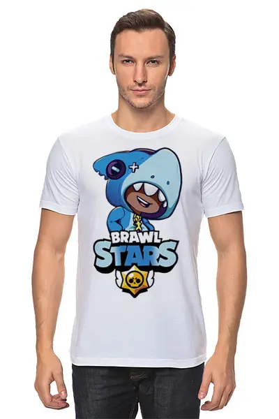 Заказать мужскую футболку в Москве. Футболка классическая Brawl Stars Leon Shark от weeert - готовые дизайны и нанесение принтов.