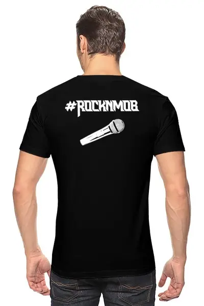 Заказать мужскую футболку в Москве. Футболка классическая Rocknmob - вокалист от accs@rocknmob.com - готовые дизайны и нанесение принтов.