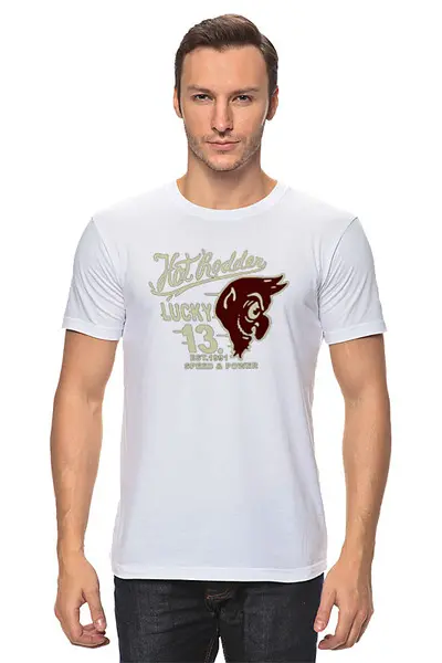 Заказать мужскую футболку в Москве. Футболка классическая Lucky 13 от Kostya  - готовые дизайны и нанесение принтов.