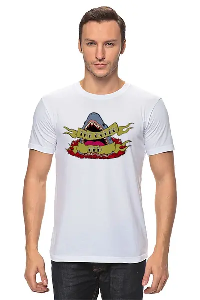Заказать мужскую футболку в Москве. Футболка классическая shark  от cherdantcev - готовые дизайны и нанесение принтов.