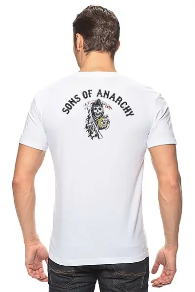 Заказать мужскую футболку в Москве. Футболка классическая Sons of Anarchy white от kenny - готовые дизайны и нанесение принтов.