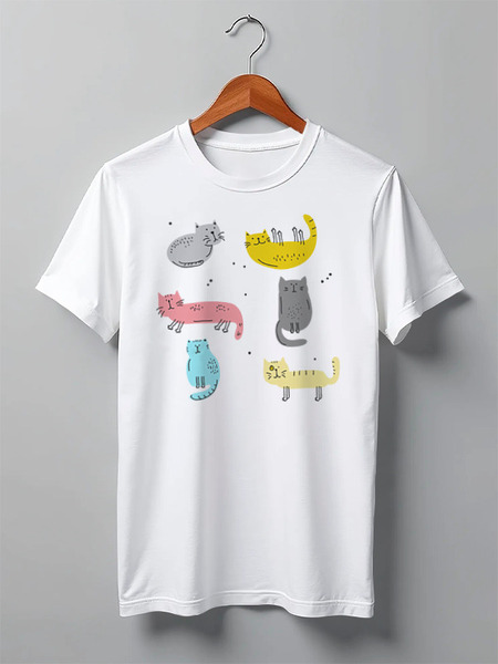 Заказать мужскую футболку в Москве. Футболка классическая Cats Here от oneredfoxstore@gmail.com - готовые дизайны и нанесение принтов.