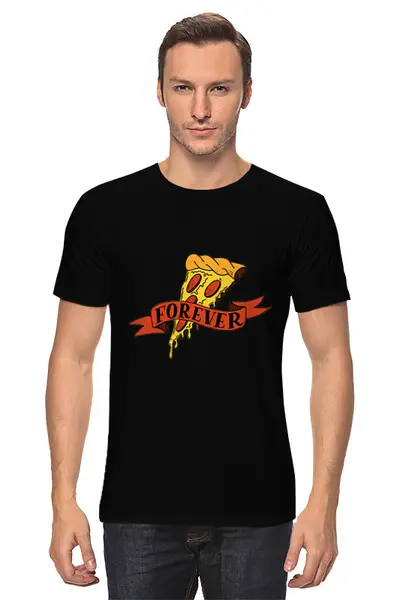 Заказать мужскую футболку в Москве. Футболка классическая Pizza forever от zen4@bk.ru - готовые дизайны и нанесение принтов.