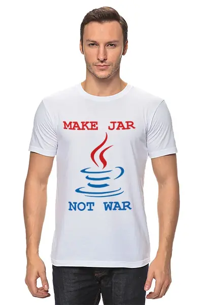 Заказать мужскую футболку в Москве. Футболка классическая Make Jar not War от graalogosh - готовые дизайны и нанесение принтов.