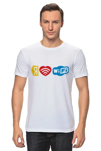 Заказать мужскую футболку в Москве. Футболка классическая I love Wi-Fi от pov - готовые дизайны и нанесение принтов.