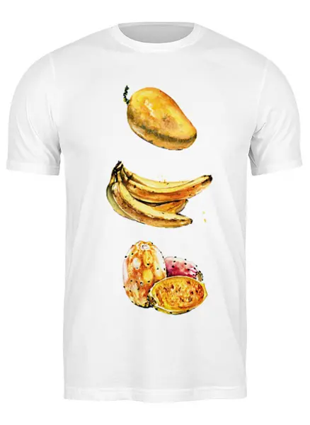 Заказать мужскую футболку в Москве. Футболка классическая Летние желтые фрукты бананы, манго, опунция от Виктория  - готовые дизайны и нанесение принтов.