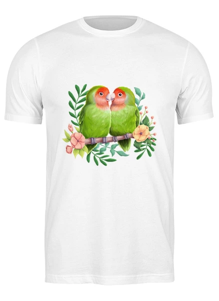 Заказать мужскую футболку в Москве. Футболка классическая Влюбленные попугаи неразлучники от tigerda  - готовые дизайны и нанесение принтов.