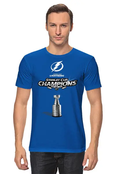 Заказать мужскую футболку в Москве. Футболка классическая Tampa Bay Lightning Stanley Cup Champions 2020 от KutvinoV.com  - готовые дизайны и нанесение принтов.