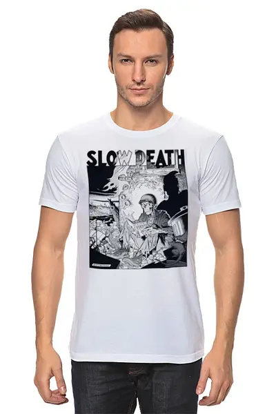 Заказать мужскую футболку в Москве. Футболка классическая SLOW DEATH T-shirt от BigBrother - готовые дизайны и нанесение принтов.