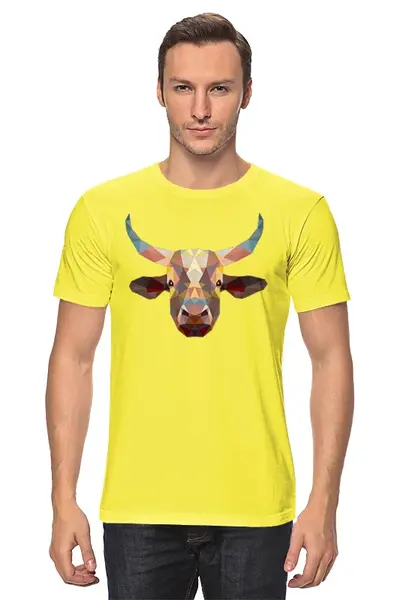 Заказать мужскую футболку в Москве. Футболка классическая Полигональный бык от oldman - готовые дизайны и нанесение принтов.