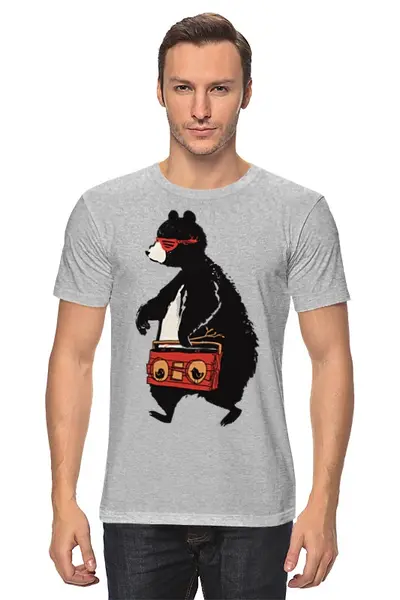 Заказать мужскую футболку в Москве. Футболка классическая Медведь с магнитофоном от printik - готовые дизайны и нанесение принтов.
