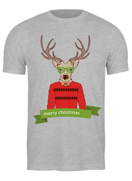 Заказать мужскую футболку в Москве. Футболка классическая Christmas Deer от Илья Щеблецов - готовые дизайны и нанесение принтов.