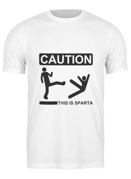 Заказать мужскую футболку в Москве. Футболка классическая This is sparta Caution. от ANDREI M - готовые дизайны и нанесение принтов.