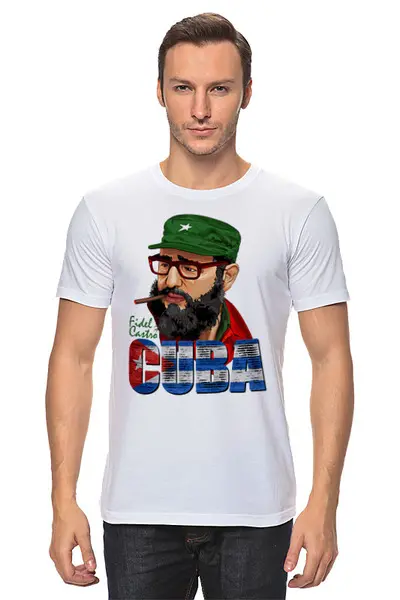Заказать мужскую футболку в Москве. Футболка классическая Фидель Кастро от balden - готовые дизайны и нанесение принтов.