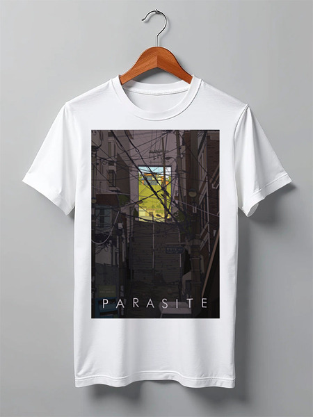Заказать мужскую футболку в Москве. Футболка классическая Паразиты / Parasite от kino.printio.ru - готовые дизайны и нанесение принтов.