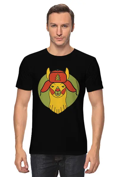 Заказать мужскую футболку в Москве. Футболка классическая Лама в ушанке от chistopopitersky - готовые дизайны и нанесение принтов.
