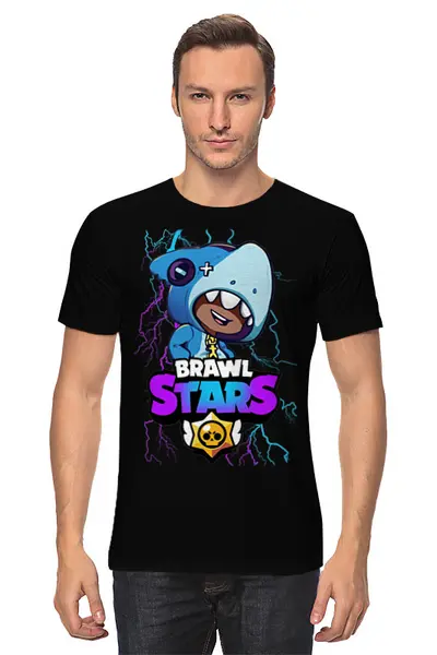 Заказать мужскую футболку в Москве. Футболка классическая Brawl Stars Leon Shark от weeert - готовые дизайны и нанесение принтов.