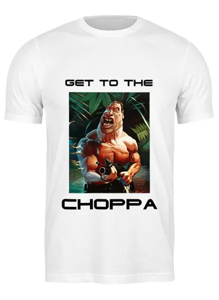 Заказать мужскую футболку в Москве. Футболка классическая get to the choppa от KOT T - готовые дизайны и нанесение принтов.