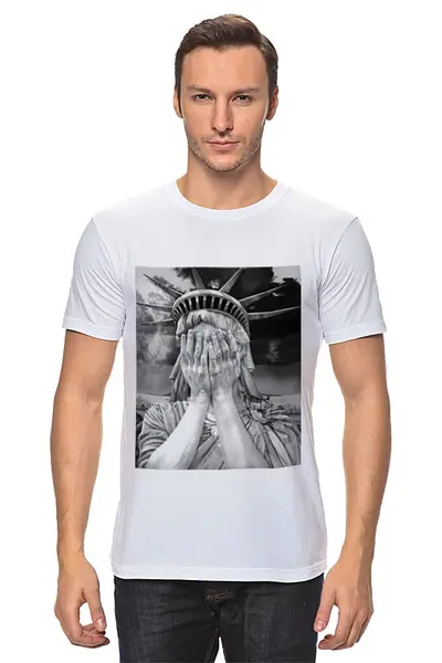 Заказать мужскую футболку в Москве. Футболка классическая Статуя свободы от ilnar - готовые дизайны и нанесение принтов.