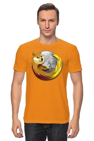 Заказать мужскую футболку в Москве. Футболка классическая DOGE FIREFOX от Jimmy Flash - готовые дизайны и нанесение принтов.