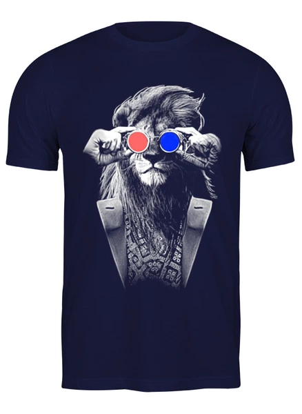 Заказать мужскую футболку в Москве. Футболка классическая Лев в очках от Print design  - готовые дизайны и нанесение принтов.