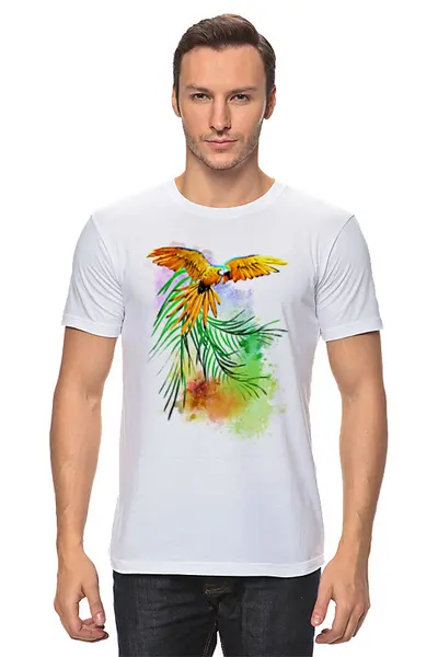 Заказать мужскую футболку в Москве. Футболка классическая Попугай на ветке. от Zorgo-Art  - готовые дизайны и нанесение принтов.