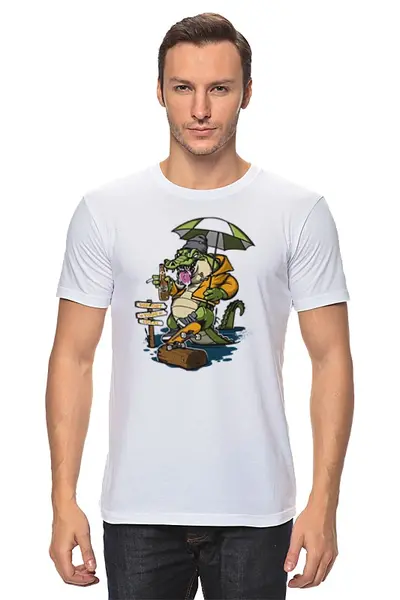 Заказать мужскую футболку в Москве. Футболка классическая Крокодил под зонтиком от ПРИНТЫ ПЕЧАТЬ  - готовые дизайны и нанесение принтов.