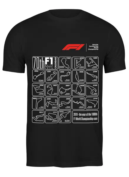 Заказать мужскую футболку в Москве. Футболка классическая F1—2019 World Championship от DesignMesign  - готовые дизайны и нанесение принтов.