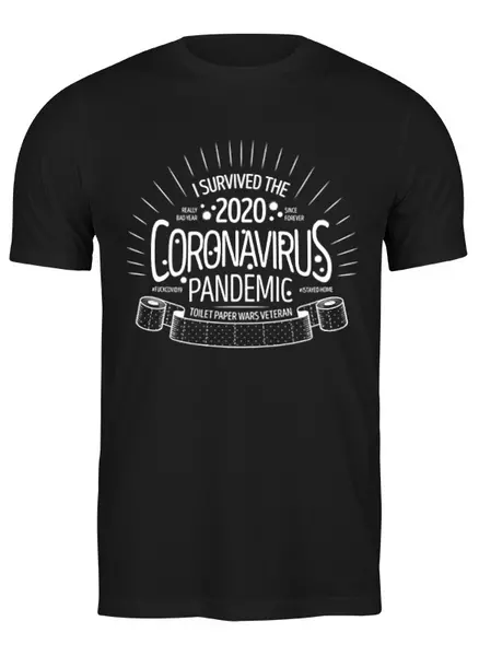 Заказать мужскую футболку в Москве. Футболка классическая Я пережил эпидемию коронавируса от Мурад Мокран - готовые дизайны и нанесение принтов.