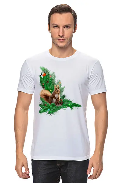 Заказать мужскую футболку в Москве. Футболка классическая Белочка с шишками на елке. от Zorgo-Art  - готовые дизайны и нанесение принтов.