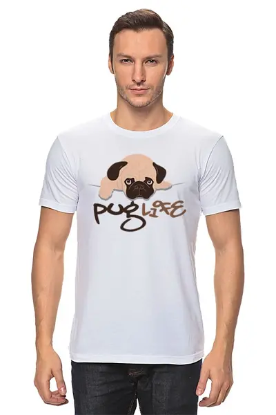 Заказать мужскую футболку в Москве. Футболка классическая Мопс (Pug) от trugift - готовые дизайны и нанесение принтов.