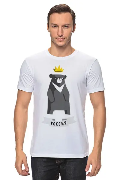 Заказать мужскую футболку в Москве. Футболка классическая Мишка Россия от cherdantcev - готовые дизайны и нанесение принтов.
