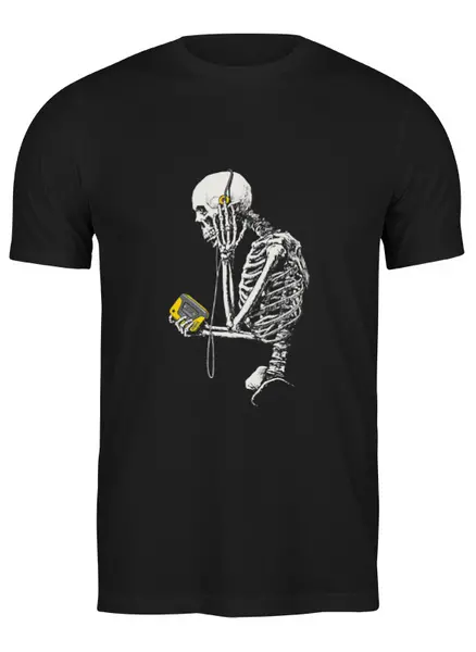 Заказать мужскую футболку в Москве. Футболка классическая Скелет с плеером от printik - готовые дизайны и нанесение принтов.