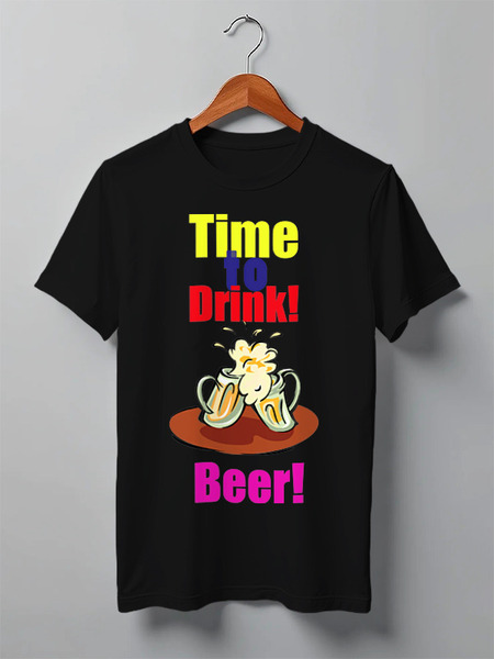 Заказать мужскую футболку в Москве. Футболка классическая Time to drink beer! от natali_ptz - готовые дизайны и нанесение принтов.