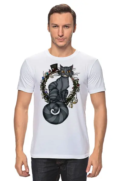 Заказать мужскую футболку в Москве. Футболка классическая Чеширский кот от aleks_say - готовые дизайны и нанесение принтов.