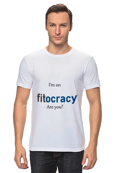 Заказать мужскую футболку в Москве. Футболка классическая I'm on fitocracy, are you? от Juriy Zaytsev - готовые дизайны и нанесение принтов.