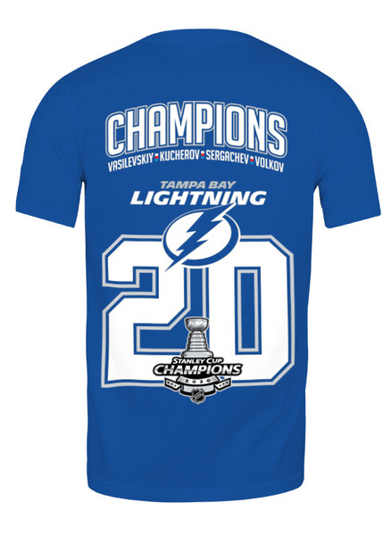 Заказать мужскую футболку в Москве. Футболка классическая Tampa Bay Lightning Stanley Cup Champions 2020 от KutvinoV.com  - готовые дизайны и нанесение принтов.