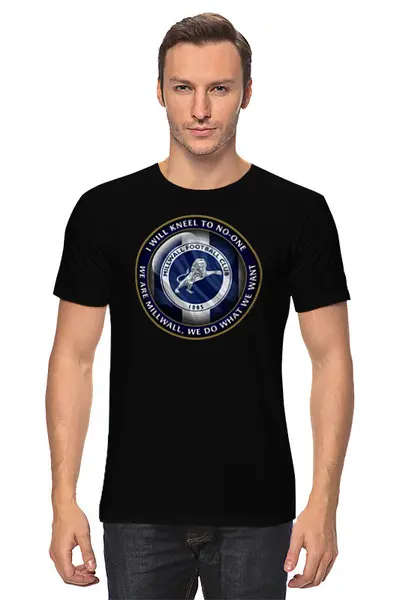 Заказать мужскую футболку в Москве. Футболка классическая Millwall Will Kneel to No One от Millwall Supporters Club Russia - готовые дизайны и нанесение принтов.