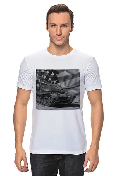 Заказать мужскую футболку в Москве. Футболка классическая Танк США от Елена  - готовые дизайны и нанесение принтов.