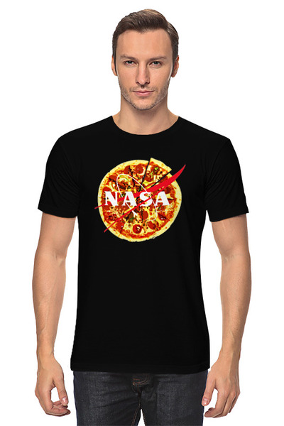 Заказать мужскую футболку в Москве. Футболка классическая NASA pizza от skynatural - готовые дизайны и нанесение принтов.