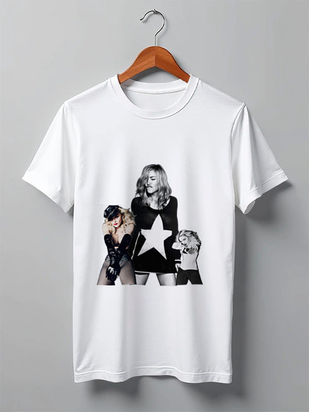 Заказать мужскую футболку в Москве. Футболка классическая Madonna от kostlaviypsych - готовые дизайны и нанесение принтов.