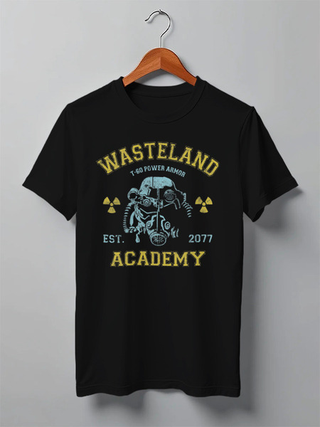 Заказать мужскую футболку в Москве. Футболка классическая Fallout. Wasteland Academy от geekbox - готовые дизайны и нанесение принтов.
