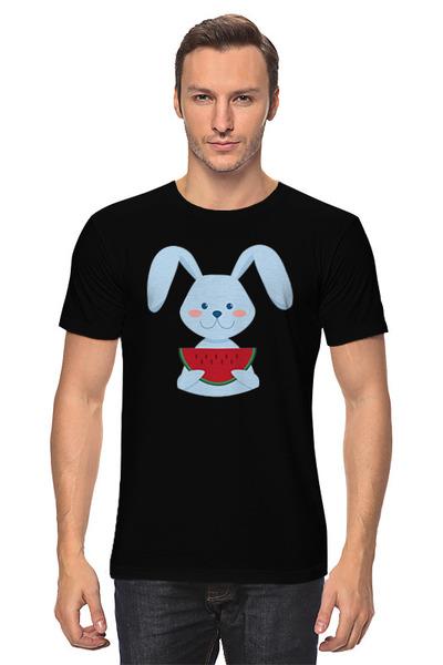 Заказать мужскую футболку в Москве. Футболка классическая Кролик с арбузом от skynatural - готовые дизайны и нанесение принтов.