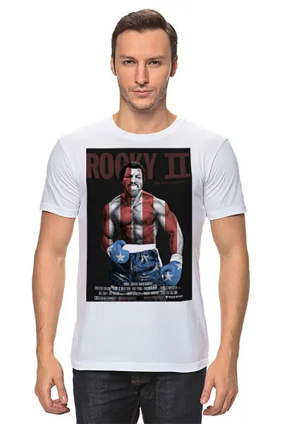 Заказать мужскую футболку в Москве. Футболка классическая Рокки 2 / Rocky II от kino.printio.ru - готовые дизайны и нанесение принтов.