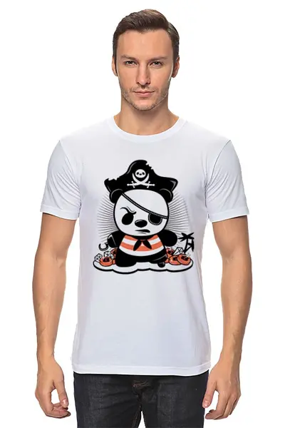 Заказать мужскую футболку в Москве. Футболка классическая Панда пират  от ПРИНТЫ ПЕЧАТЬ  - готовые дизайны и нанесение принтов.
