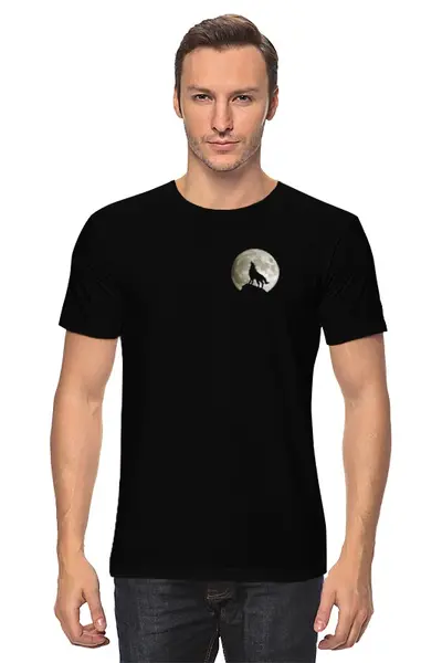 Заказать мужскую футболку в Москве. Футболка классическая Волк и Луна от Виктор Гришин - готовые дизайны и нанесение принтов.