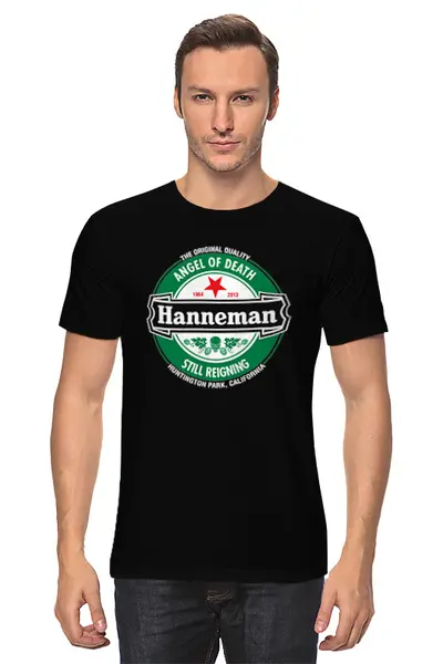 Заказать мужскую футболку в Москве. Футболка классическая hanneman heineken от Aleksey Melnick - готовые дизайны и нанесение принтов.