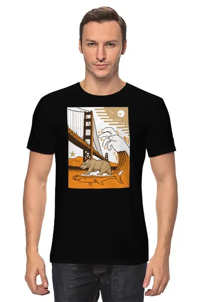 Заказать мужскую футболку в Москве. Футболка классическая Bear on Shark / Медведь на Акуле   от crash - готовые дизайны и нанесение принтов.