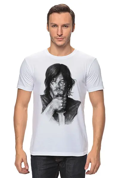 Заказать мужскую футболку в Москве. Футболка классическая The Walking Dead Daryl Dixon ‎Norman Reedus от premkokus - готовые дизайны и нанесение принтов.