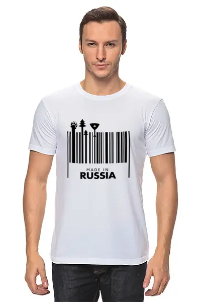 Заказать мужскую футболку в Москве. Футболка классическая Сделано в России от prodesign - готовые дизайны и нанесение принтов.